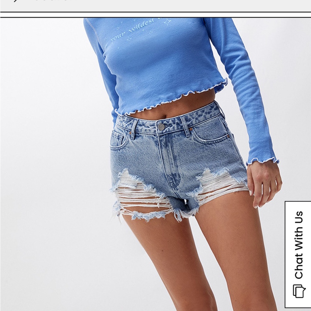 PacSun Eco Medium Blue Distressed High Waisted Denim Festival Shorts